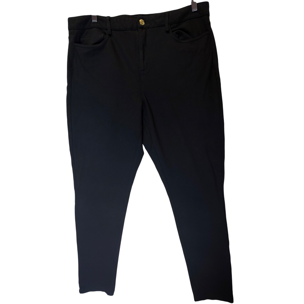 Michael Kors Womens XL Black Ponte Knit Skinny Pants Gold Logo Stretch Trousers